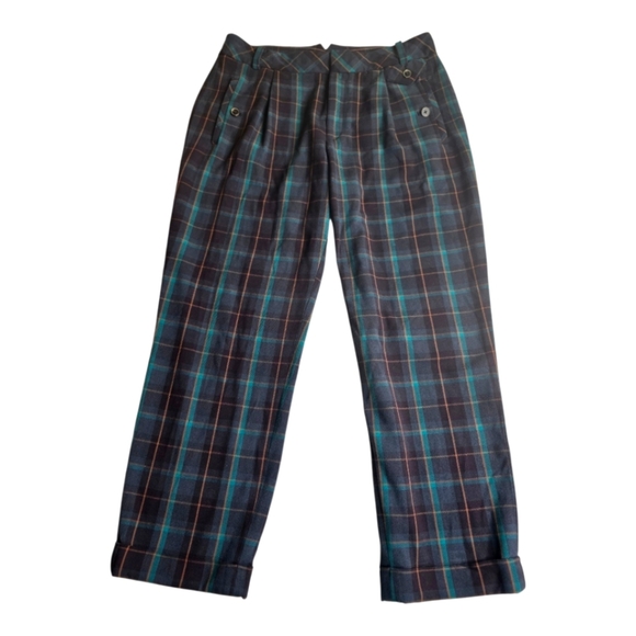 Cartonnier Plaid Trousers Anthropologie Cuffed Pants Preppy Academia Vibes - Picture 1 of 7
